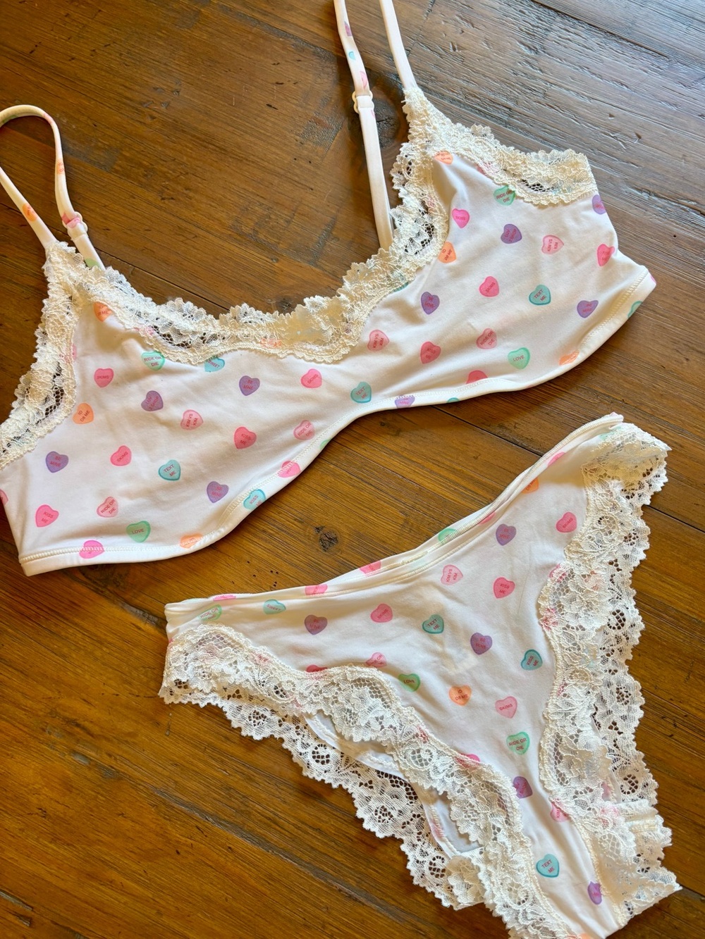 Skims candy hearts bra and panties set